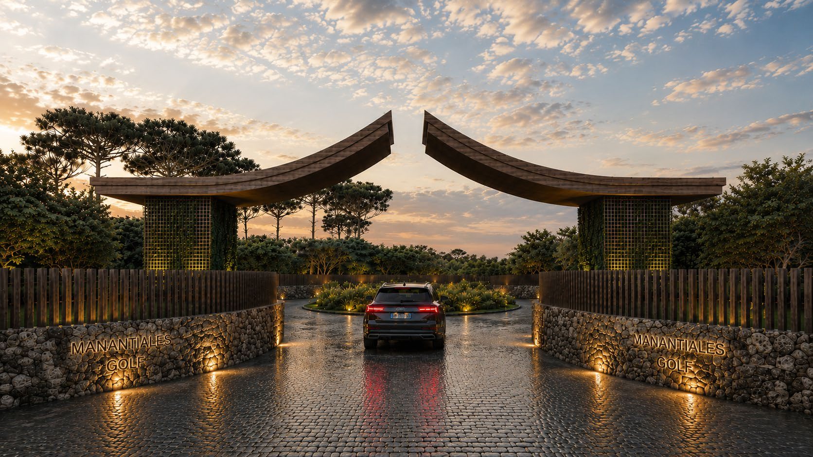 Entrance portico at dusk