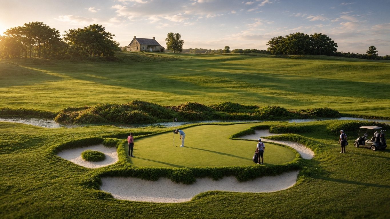 Green and bunkers at dusk